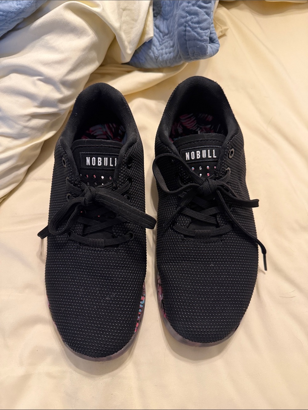 NOBULL Womens Black Athletic Training Shoes with Subtle Pink Accents